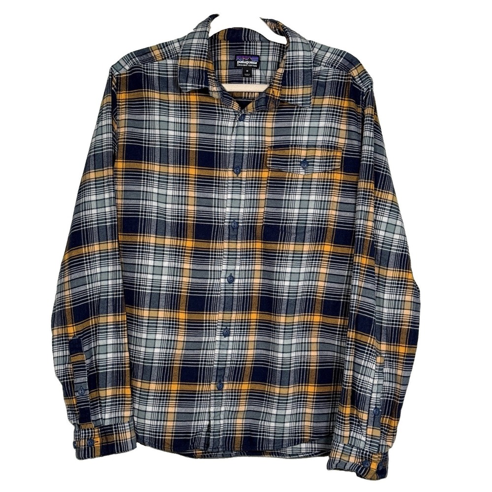 Patagonia Lightweight Fjord Flannel Shirt Mens M Organic Cotton Blue Plaid FA18